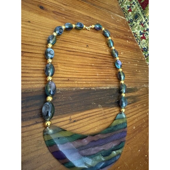 Vintage Purple & Blue Necklace Hang On The Upper Chest Acrylic - Picture 4 of 10